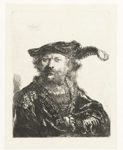Self-portrait in a velvet cap with plume by Rembrandt van Rijn