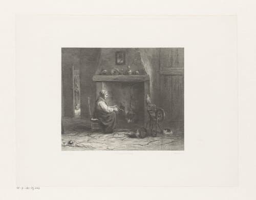 Vrouw bij open haard by Jan Mesker