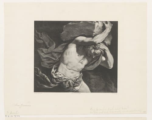 Sisyphus draagt een rotsblok de heuvel op by Jan Mesker