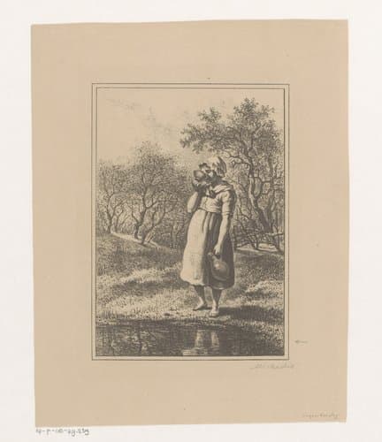 Drinkende vrouw aan de rand van een plas by Gerrit Jan Michaëlis