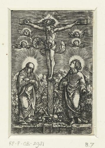 Christus aan het kruis tussen Maria en Johannes by Albrecht Altdorfer