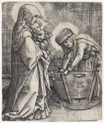 Maria met het Christuskind en Anna bij een wieg by Albrecht Altdorfer
