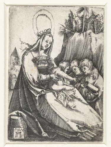 Maria met het Christuskind en twee jongetjes by Albrecht Altdorfer