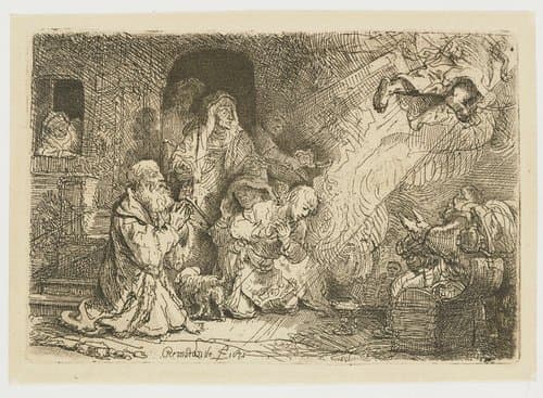 The angel departing from the family of Tobias by Rembrandt van Rijn
