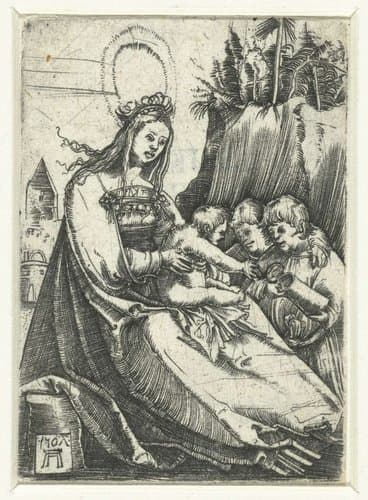 Maria met het Christuskind en twee jongetjes by Albrecht Altdorfer