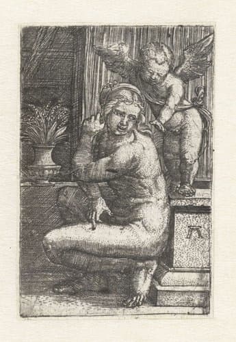 Knielende Venus met Cupido by Albrecht Altdorfer