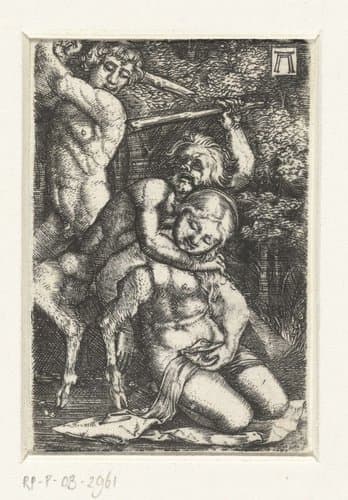 Sater en een man vechten om een vrouw by Albrecht Altdorfer