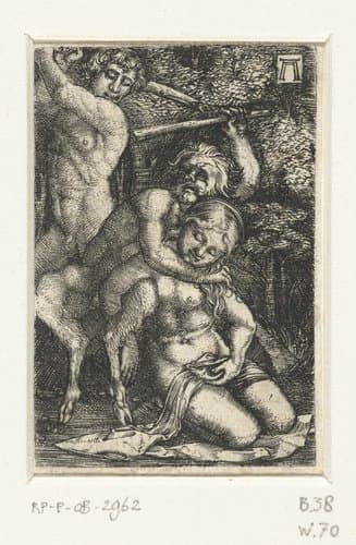 Sater en een man vechten om een vrouw by Albrecht Altdorfer