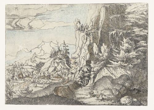 Landschap met donkere rotswand by Albrecht Altdorfer
