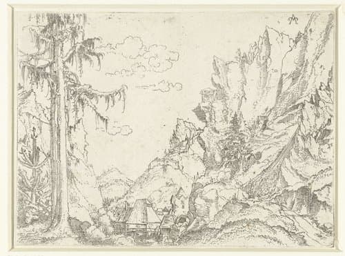 Landschap met een dorp in rotsachtige vallei by Erhard Altdorfer