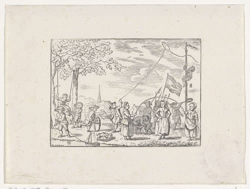 Kinderen buiten spelend met verschillende speeltuigen by Hendrik Numan