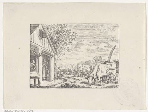 Figuren op een boerderij aan het werk by Hendrik Numan