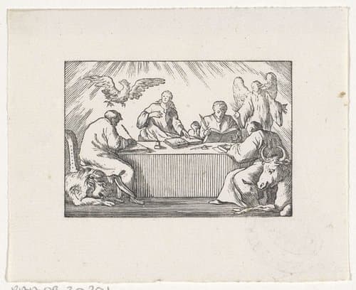 Vier evangelisten schrijven hun evangelie by Hendrik Numan