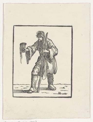 Kreupele bedelaar met een stok by Hendrik Numan