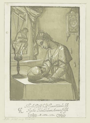 Vrouw met een schedel by Andrea Andreani