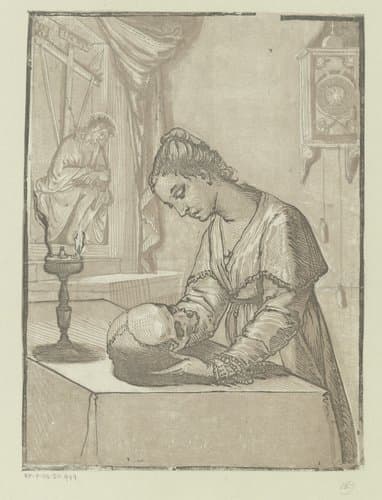 Vrouw met een schedel by Andrea Andreani