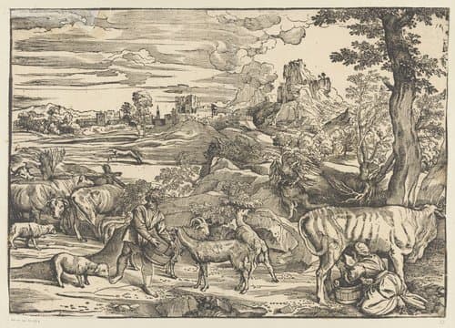 Landschap met melkmeid by Titiaan; Nicolò Boldrini
