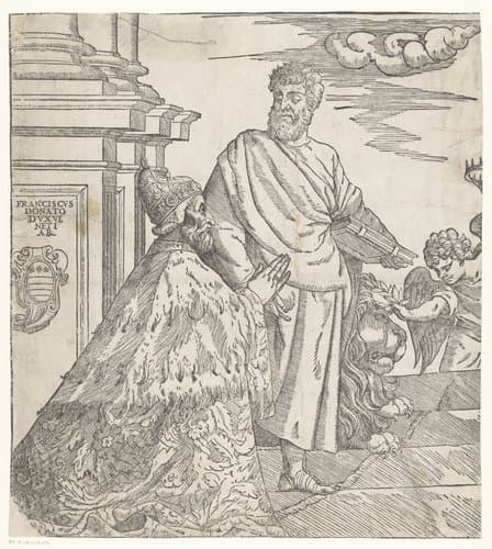 Doge Francesco Donato knielt voor Maria en Christus (linkerhelft) by Nicolò Boldrini; Titiaan