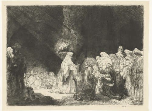 The presentation in the temple: oblong print by Rembrandt van Rijn