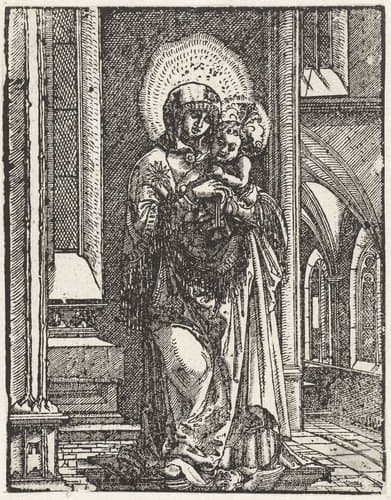 Madonna met kind in een kerkinterieur by Albrecht Altdorfer