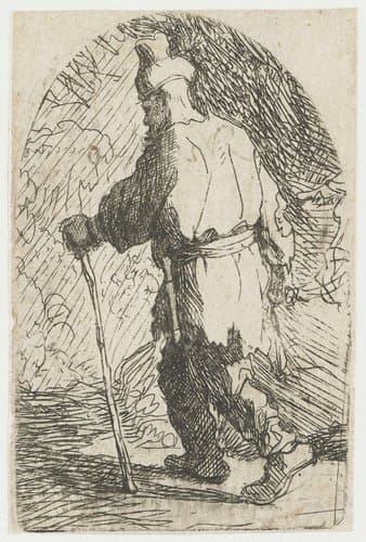 De vlucht naar Egypte: schets: Jozef by Rembrandt van Rijn