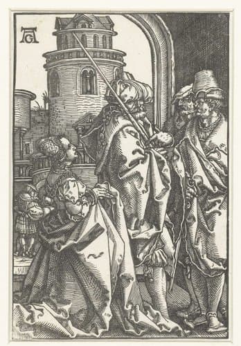 De vrouw van Potifar beschuldigt Jozef by Heinrich Aldegrever