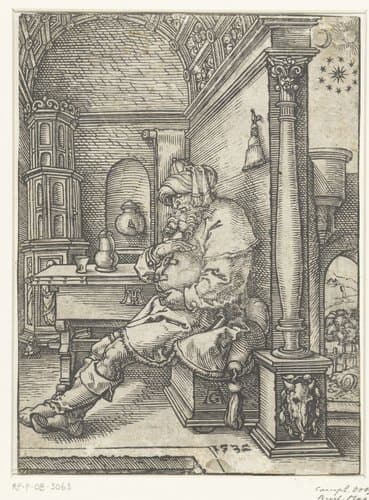 Jakob denkt na over de dromen van Jozef by Heinrich Aldegrever