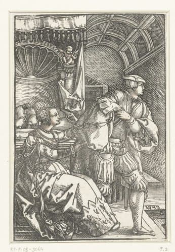 Jozef en de vrouw van Potifar by Heinrich Aldegrever