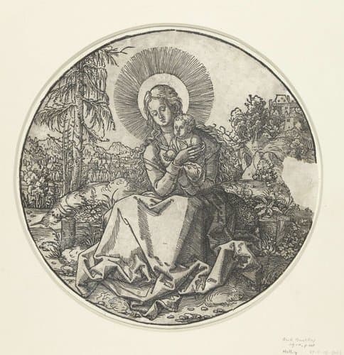 Zittende Madonna met kind in een landschap by anonymous