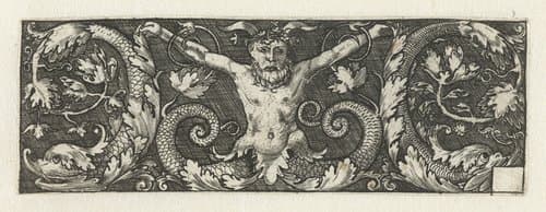 Ornament met sater en dolfijnen by Monogrammist LB (Duitsland)