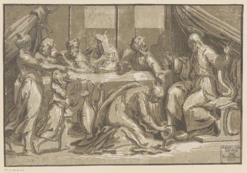 Christus gezalfd door Maria Magdalena by Ugo da Carpi