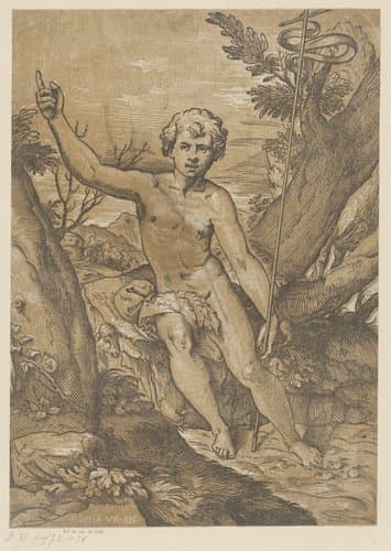Johannes de Doper in de wildernis by Ugo da Carpi