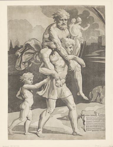 Aeneas vlucht met zijn familie uit Troje by Ugo da Carpi