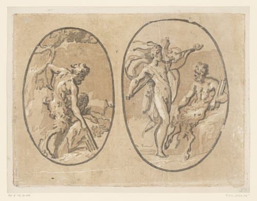 Marsyas die Minerva's panfluit vindt by Ugo da Carpi