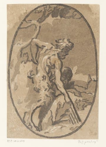 Marsyas die Minerva's panfluit vindt by Ugo da Carpi