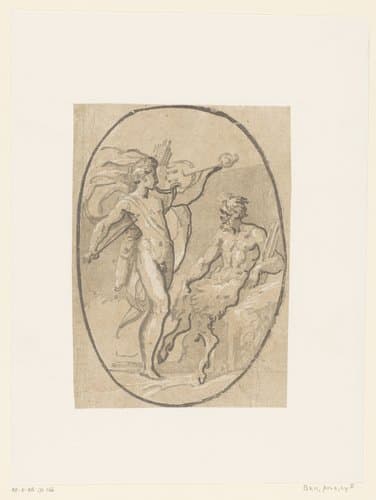 Wedstrijd tussen Apollo en Marsyas by Ugo da Carpi