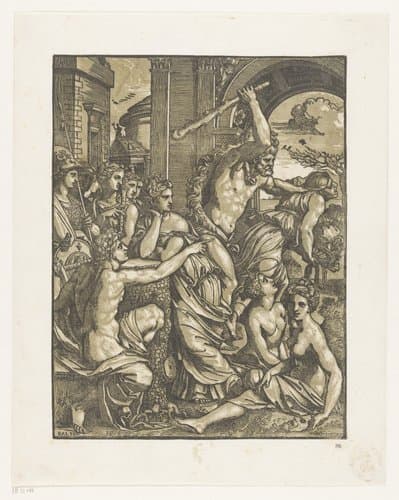 Hebzucht verdreven uit de tempel van de Muzen by Ugo da Carpi