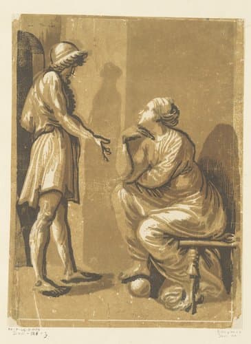 Staande man en zittende vrouw by anonymous; Ugo da Carpi