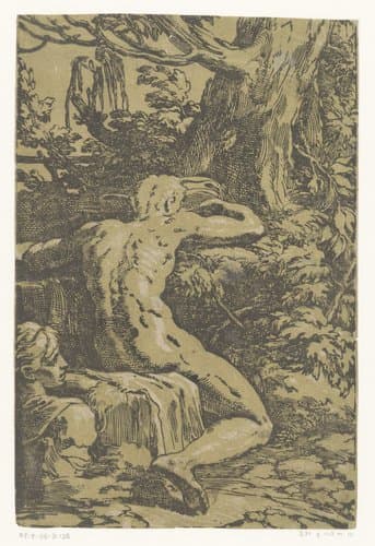 Naakte man in een landschap by Antonio da Trento