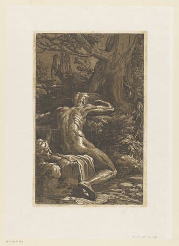 Naakte man in een landschap by Antonio da Trento