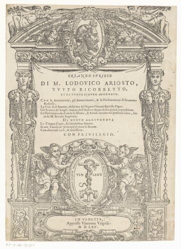 Portret van Ludovico Ariosto met kariatiden en putti by anonymous