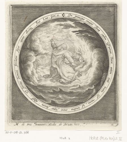 Eerste dag van schepping: God schept hemel en aarde by Nicolaes de Bruyn