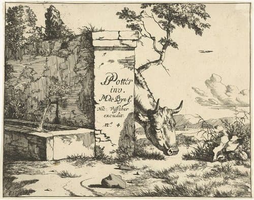 Grazend rund achter muur by Marcus de Bye