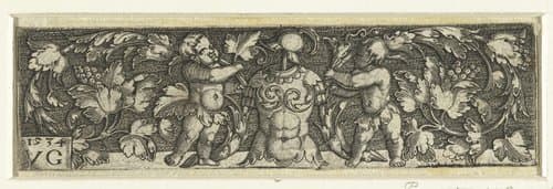 Ornament met putti en kuras by Monogrammist VG (16e eeuw)