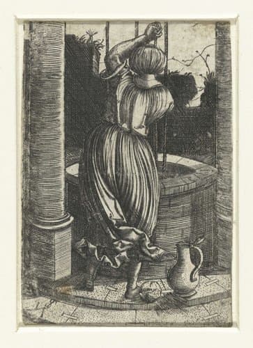 Vrouw bij een waterput by Monogrammist IS (graveur)