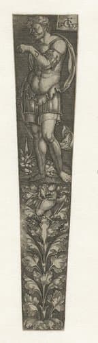 Ornament met vogel en staande man
