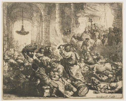 Christ driving the money changers from the temple by Rembrandt van Rijn