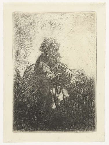 Hieronymus geknield in gebed, de blik naar beneden gericht by Rembrandt van Rijn