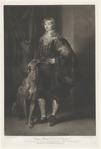 Portret van James Stuart met zijn hond by Richard Earlom