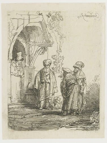 Three oriental figures (Jacob and Laban?) by Rembrandt van Rijn